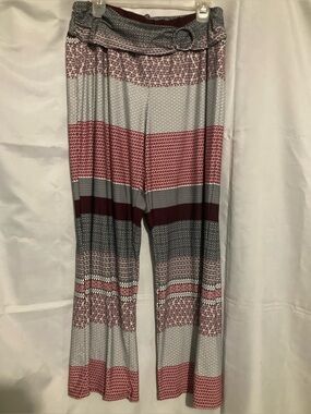 ❤️3/$15 Robert Louis Wide Leg Striped Palazzo Pants in Burgundy & Gray